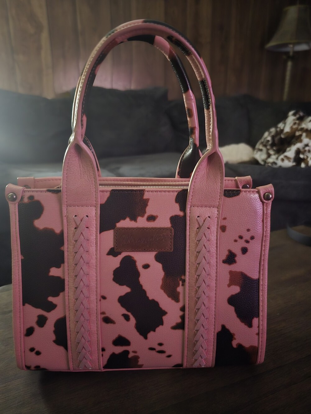 Wrangler Pink and Black Animal-Print Satchel with Matching Wallet Set - Picture 2 of 4